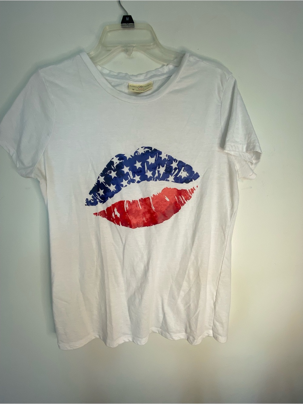 Bobbie Brooks White Tee with Blue Star & Red Lip Graphic